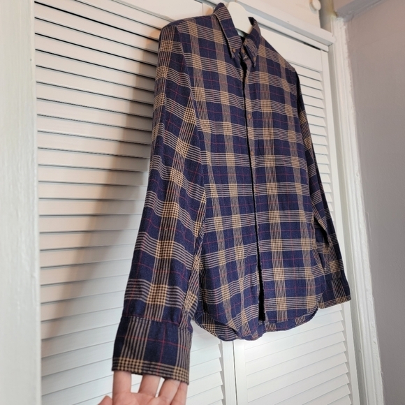 J.CREW‎ Scotch Plaid Flannel Button Down Cotton Shirt Slim Fit Men's Small Navy - Picture 4 of 15